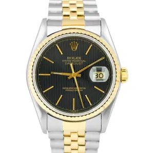 Rolex DateJust 36mm Two-Tone Black TAPESTRY 18K Gold Steel Jubilee Watch 16233