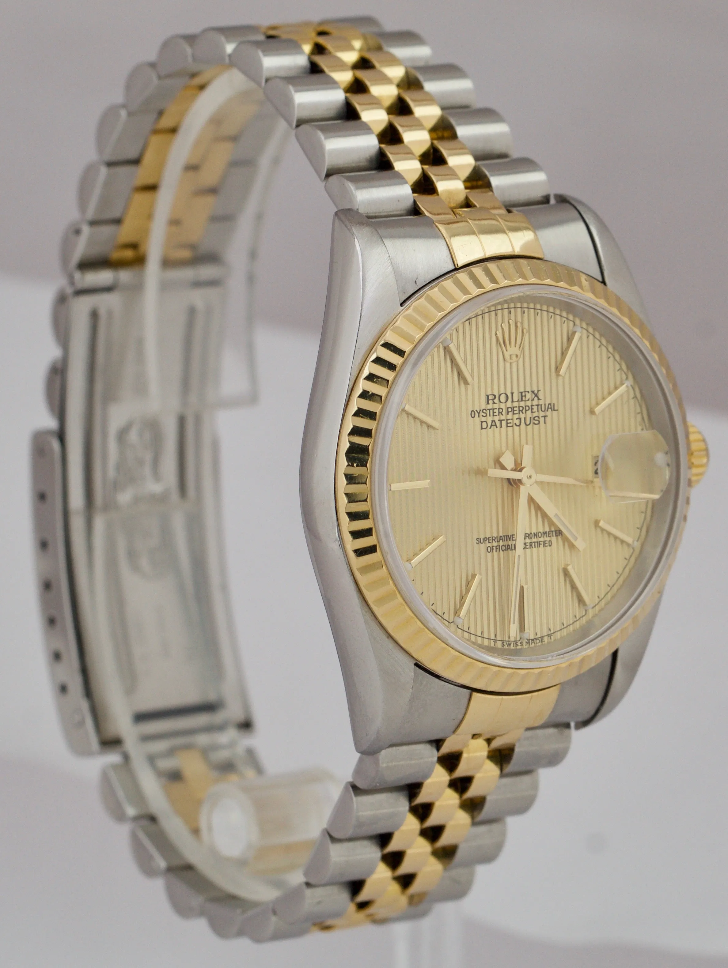 Rolex DateJust 36mm Two-Tone Champagne TAPESTRY NO HOLES Jubilee Watch 16233