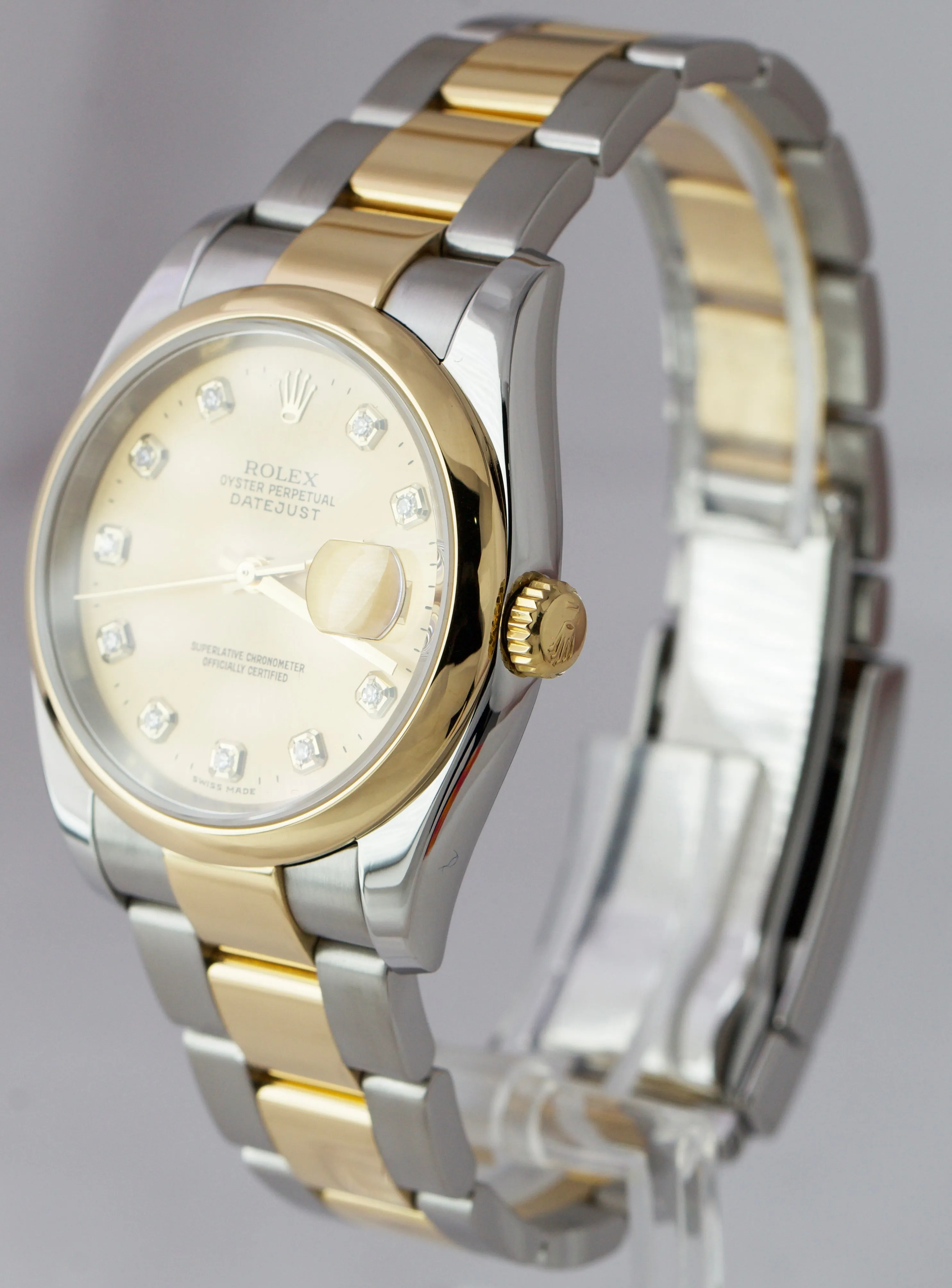 Rolex DateJust 36mm Two-Tone Gold Stainless Factory Diamond Champagne 116203