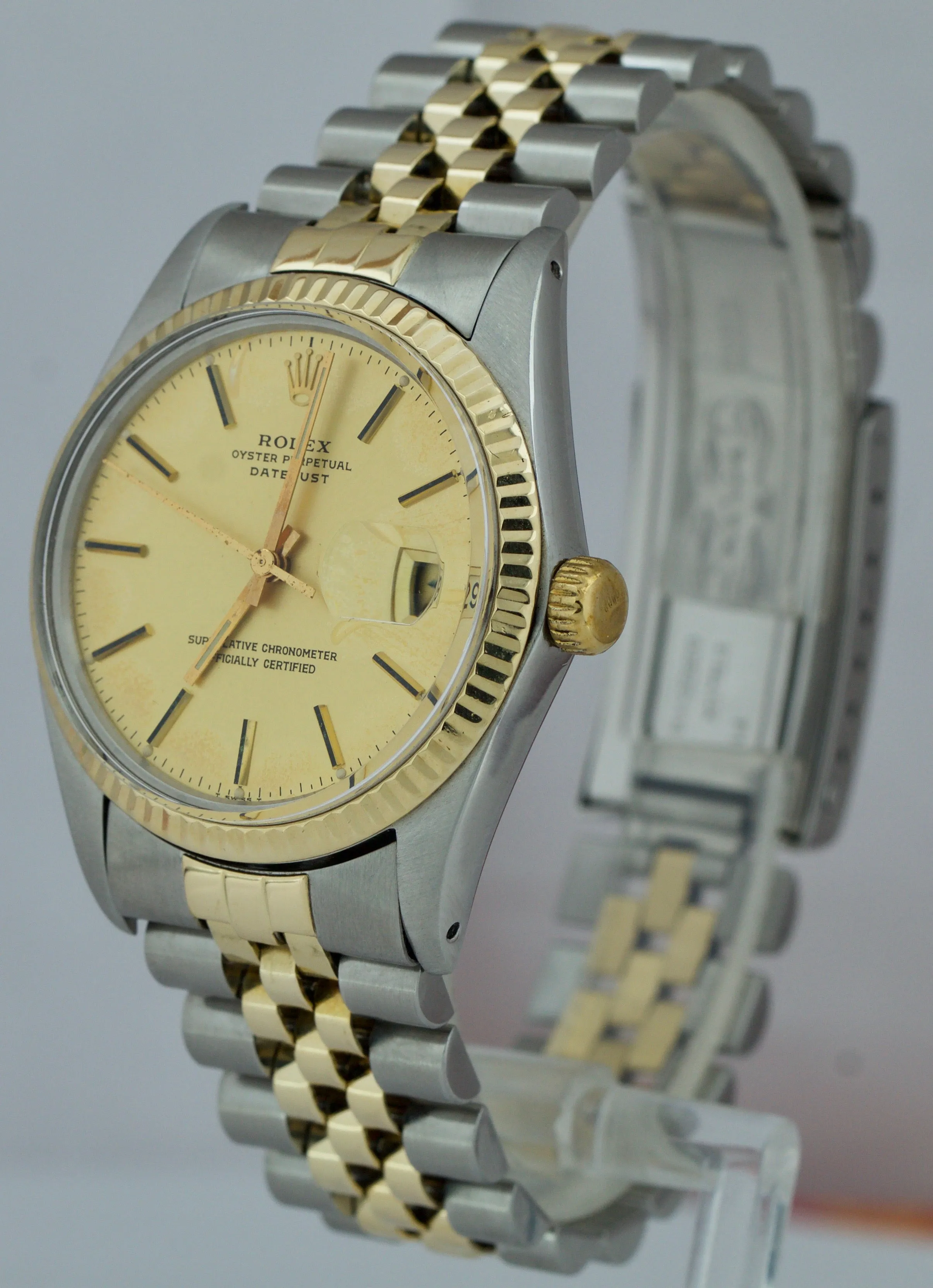 Rolex DateJust 36mm Two-Tone Yellow Gold Stainless Champagne Jubilee Watch 16013