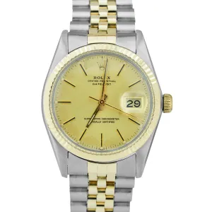 Rolex DateJust 36mm Two-Tone Yellow Gold Stainless Champagne Jubilee Watch 16013