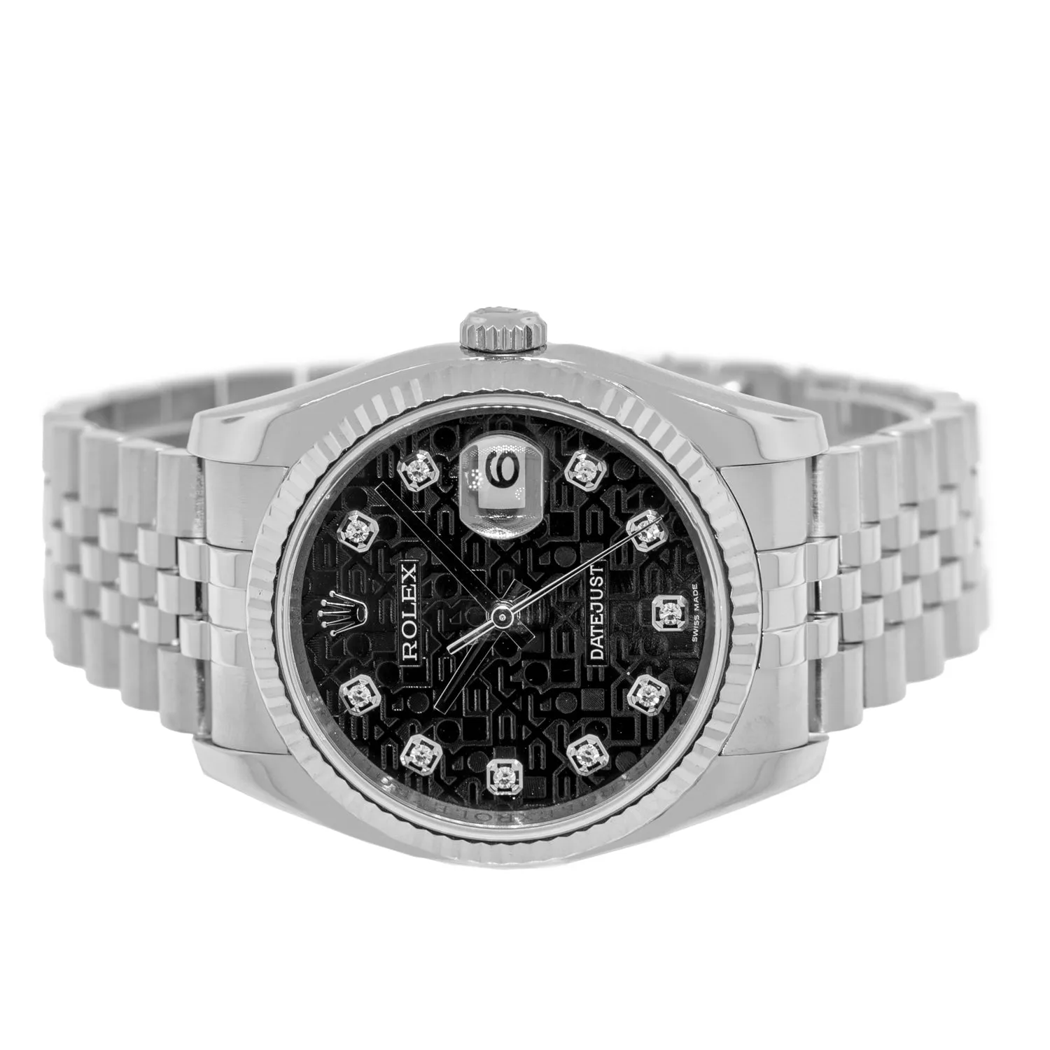 Rolex Datejust 36mm White Gold & Steel Black Jubilee Diamond Dial & Fluted Bezel 116234