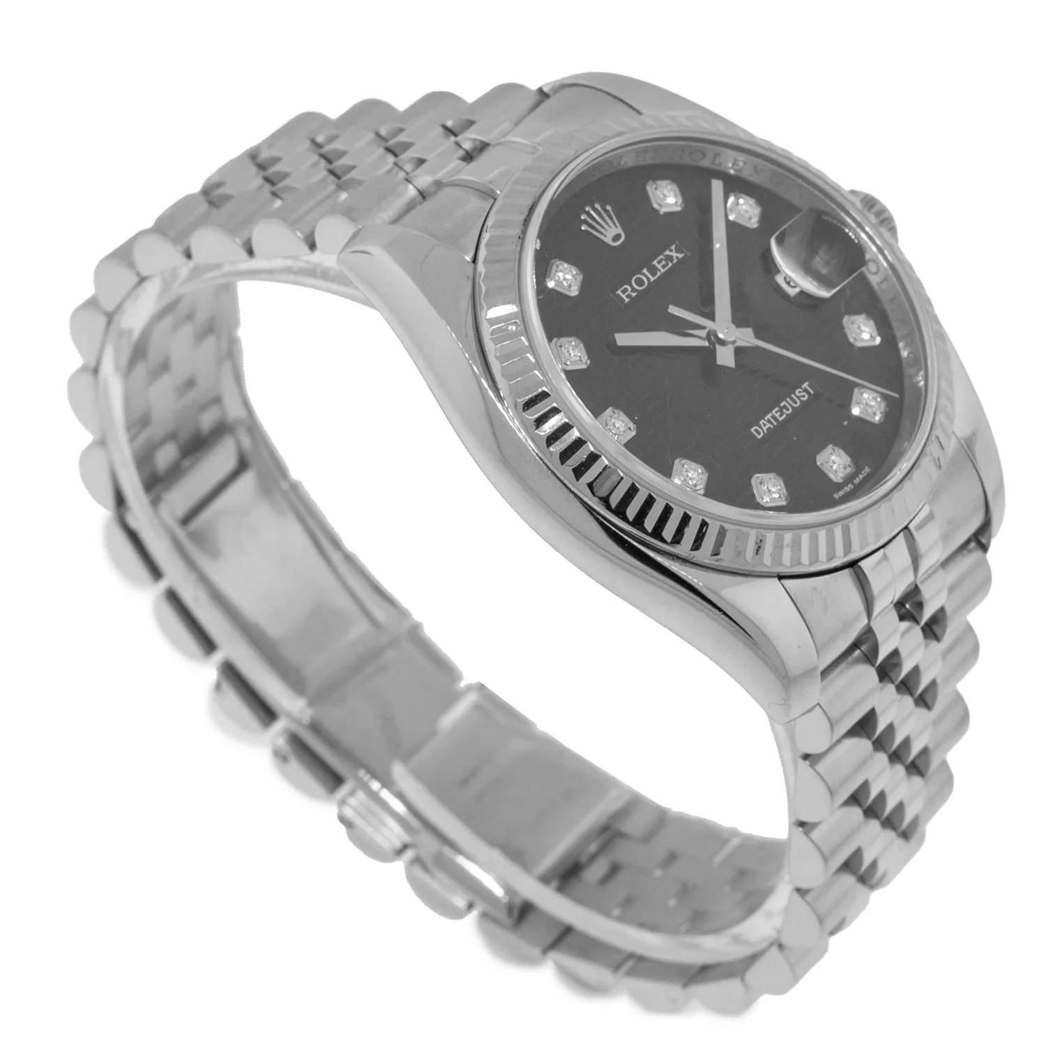 Rolex Datejust 36mm White Gold & Steel Black Jubilee Diamond Dial & Fluted Bezel 116234
