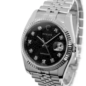 Rolex Datejust 36mm White Gold & Steel Black Jubilee Diamond Dial & Fluted Bezel 116234