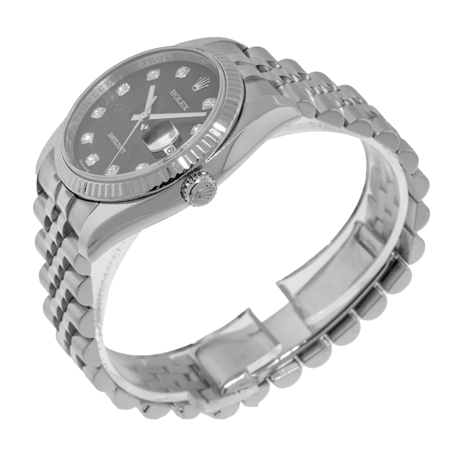Rolex Datejust 36mm White Gold & Steel Black Jubilee Diamond Dial & Fluted Bezel 116234