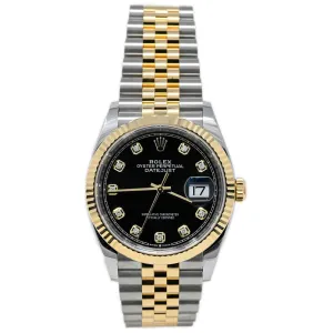 Rolex Datejust 36mm Yellow Gold & Stainless Steel Champagne Stick Dial Watch Reference# 116233