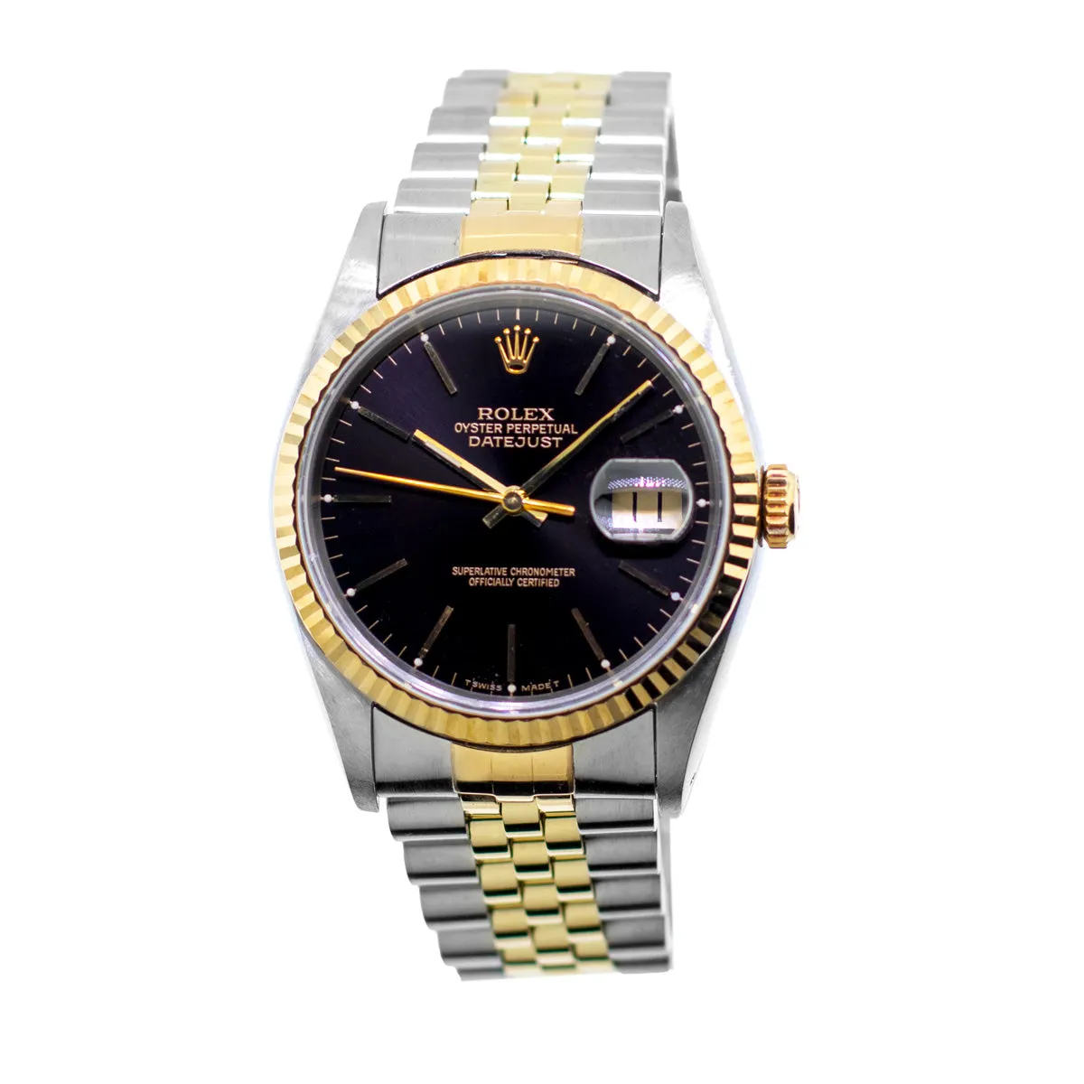 Rolex Datejust 36mm Yellow Gold & Steel Black Index Dial and Fluted Bezel 16233