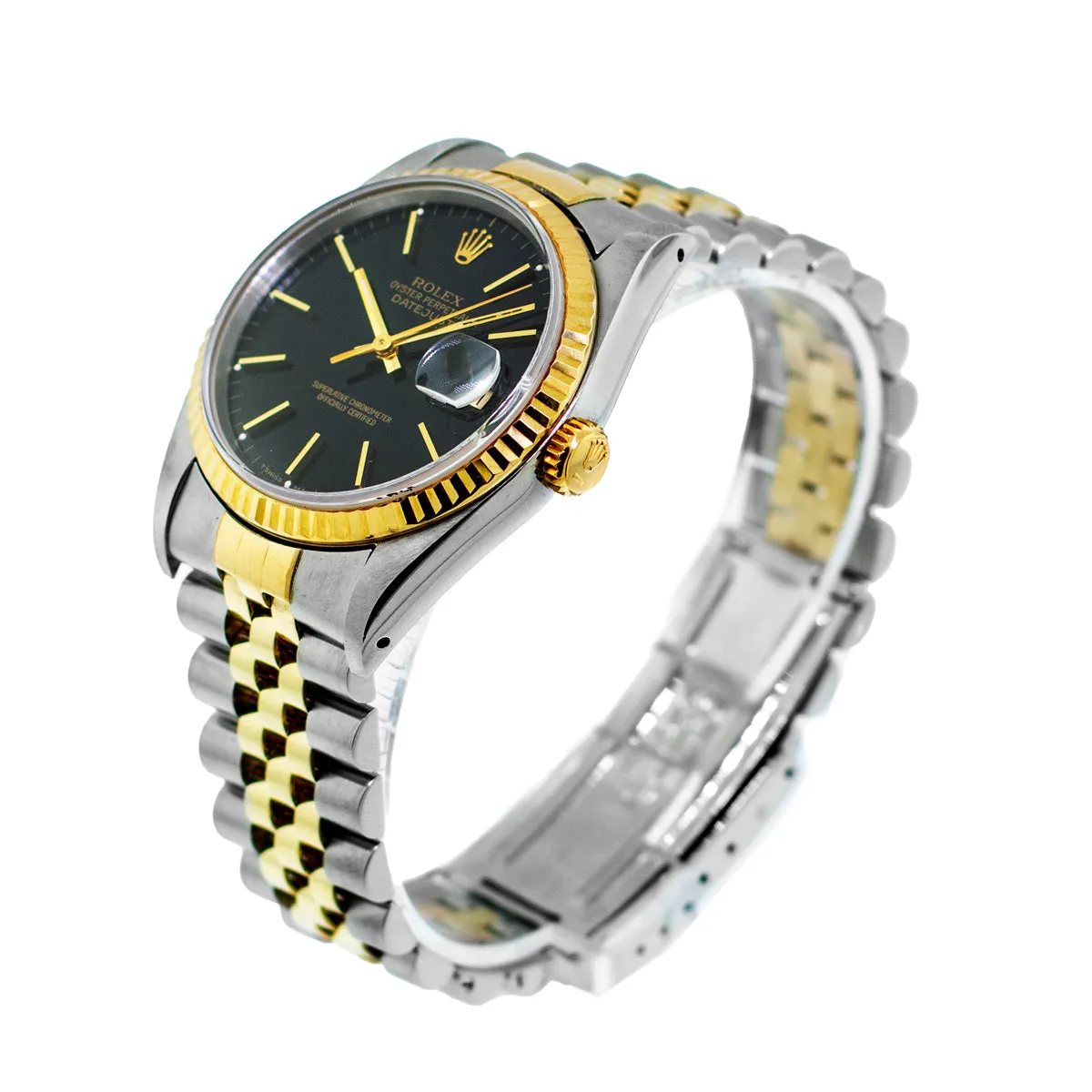 Rolex Datejust 36mm Yellow Gold & Steel Black Index Dial and Fluted Bezel 16233