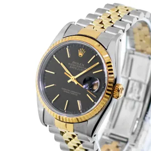 Rolex Datejust 36mm Yellow Gold & Steel Black Index Dial and Fluted Bezel 16233