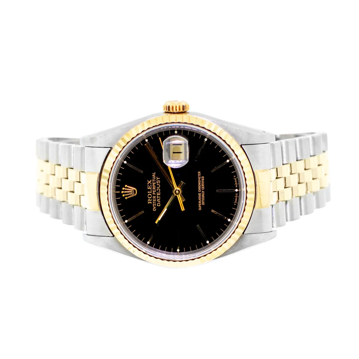 Rolex Datejust 36mm Yellow Gold & Steel Black Index Dial and Fluted Bezel 16233