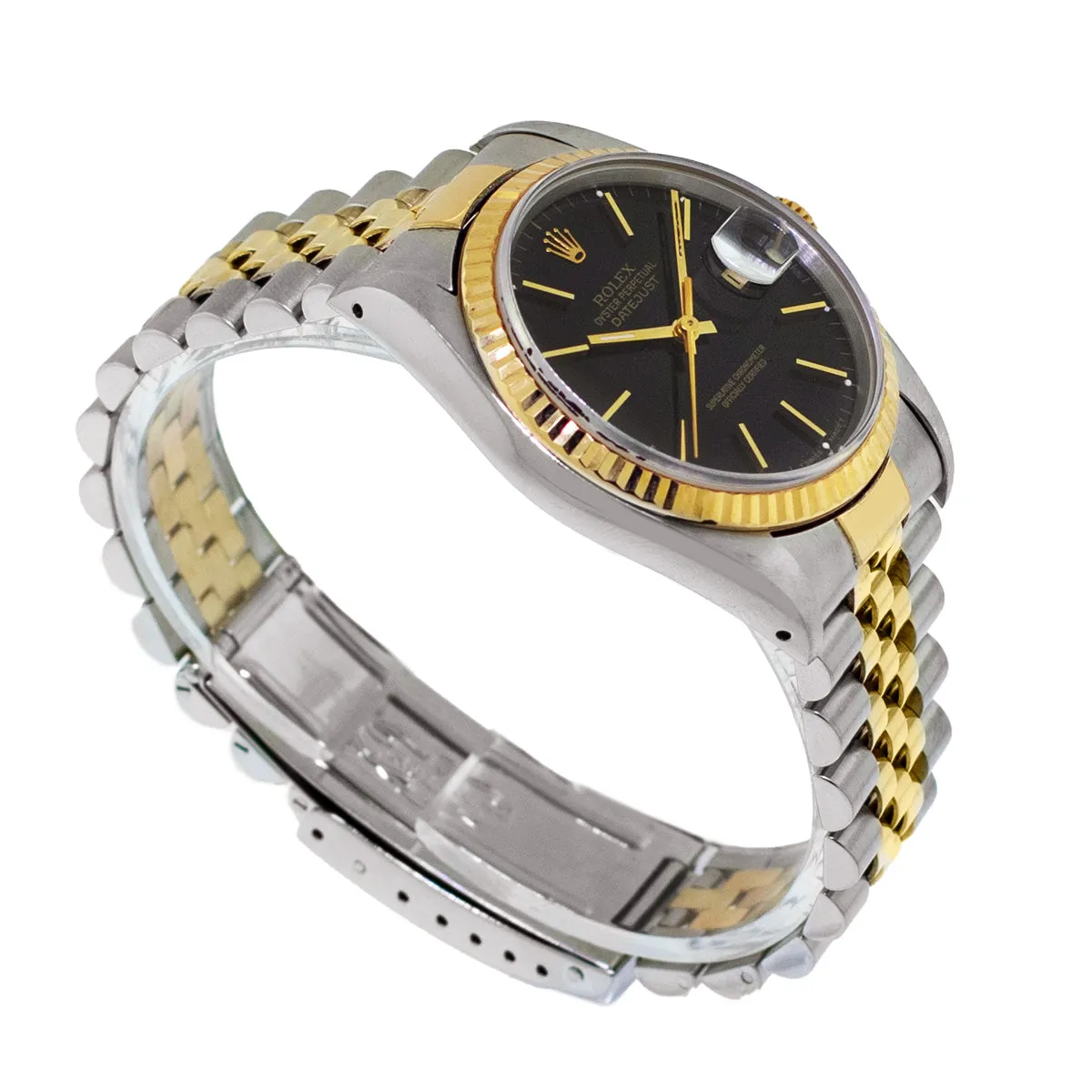 Rolex Datejust 36mm Yellow Gold & Steel Black Index Dial and Fluted Bezel 16233
