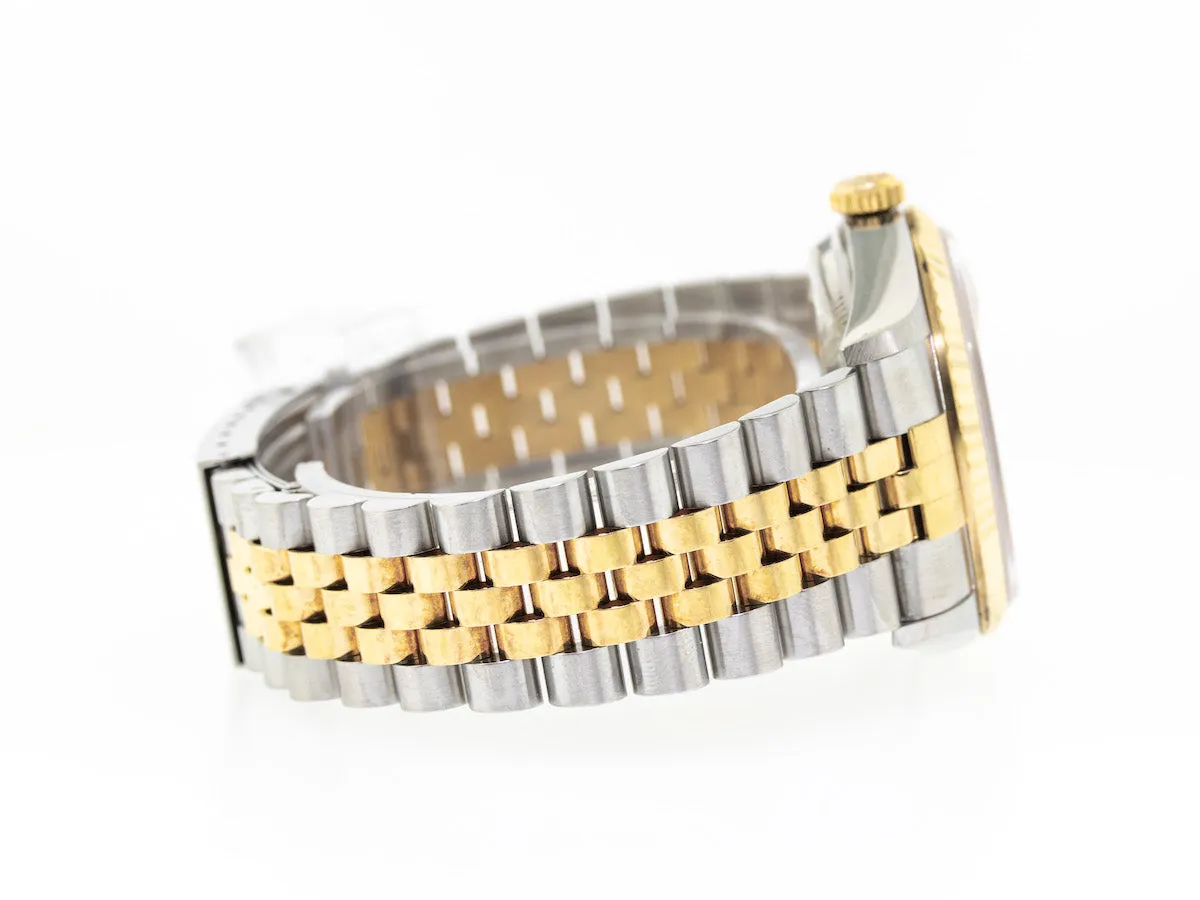 Rolex Datejust 36mm Yellow Gold & Steel Champagne Stick Dial Fluted Bezel 16233