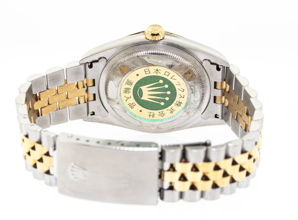 Rolex Datejust 36mm Yellow Gold & Steel Champagne Stick Dial Fluted Bezel 16233