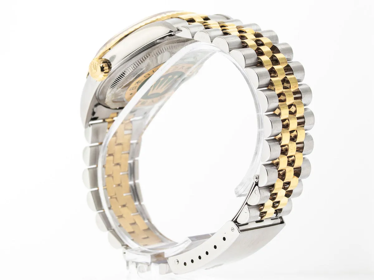 Rolex Datejust 36mm Yellow Gold & Steel Champagne Stick Dial Fluted Bezel 16233