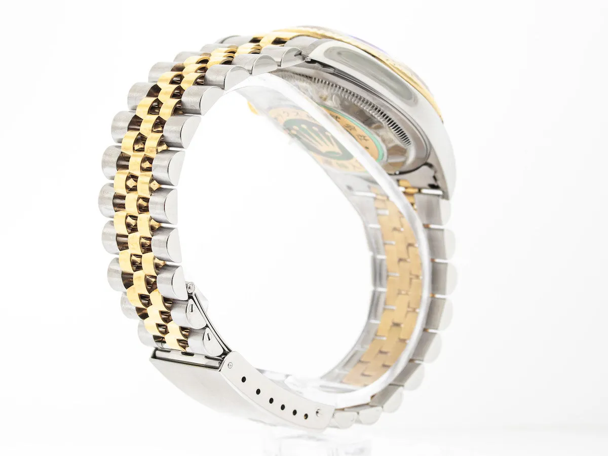 Rolex Datejust 36mm Yellow Gold & Steel Champagne Stick Dial Fluted Bezel 16233