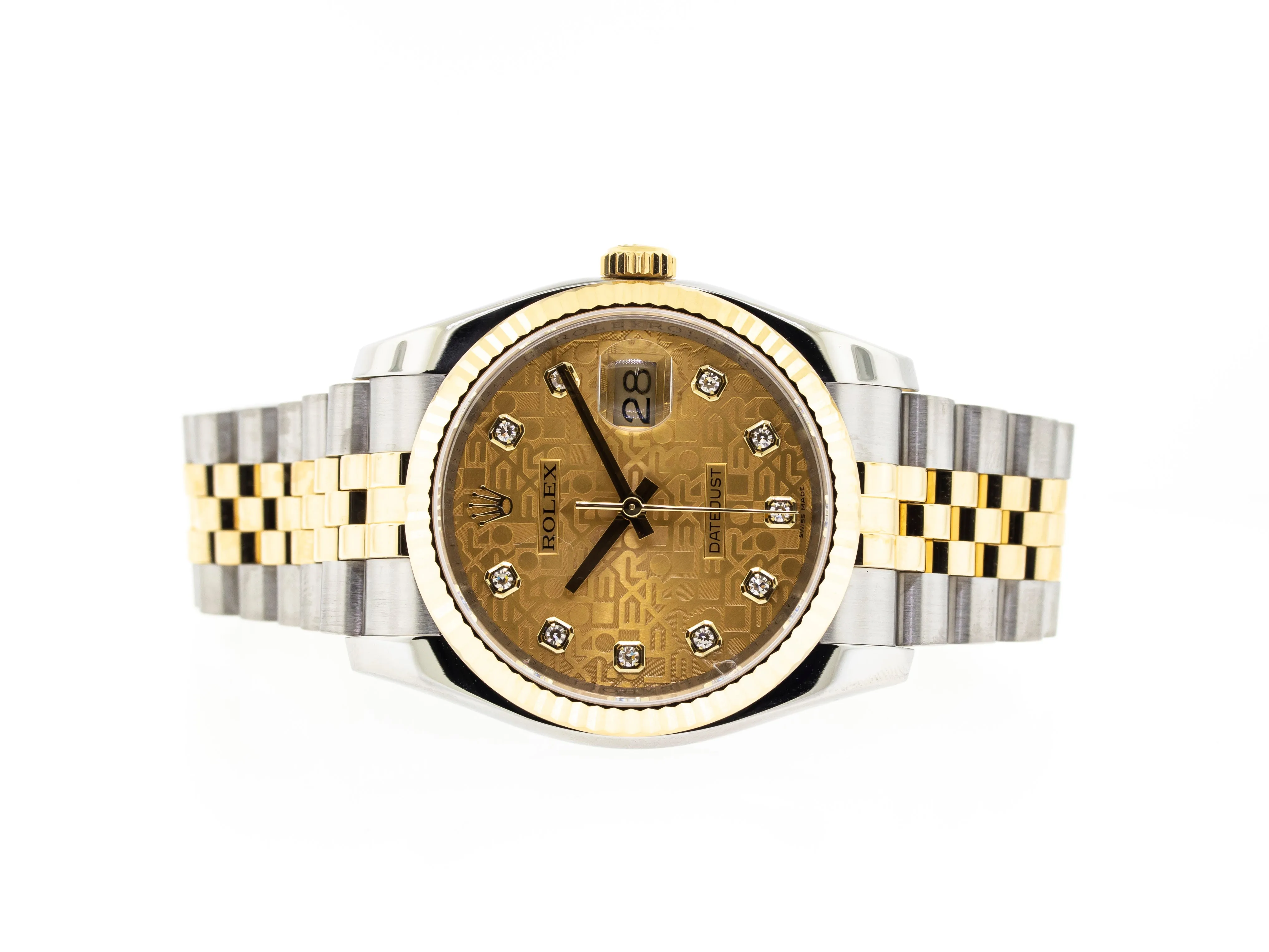 Rolex Datejust 36mm Yellow Gold & Steel Jubilee Diamond Dial Fluted Bezel 116233