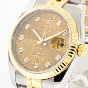 Rolex Datejust 36mm Yellow Gold & Steel Jubilee Diamond Dial Fluted Bezel 116233
