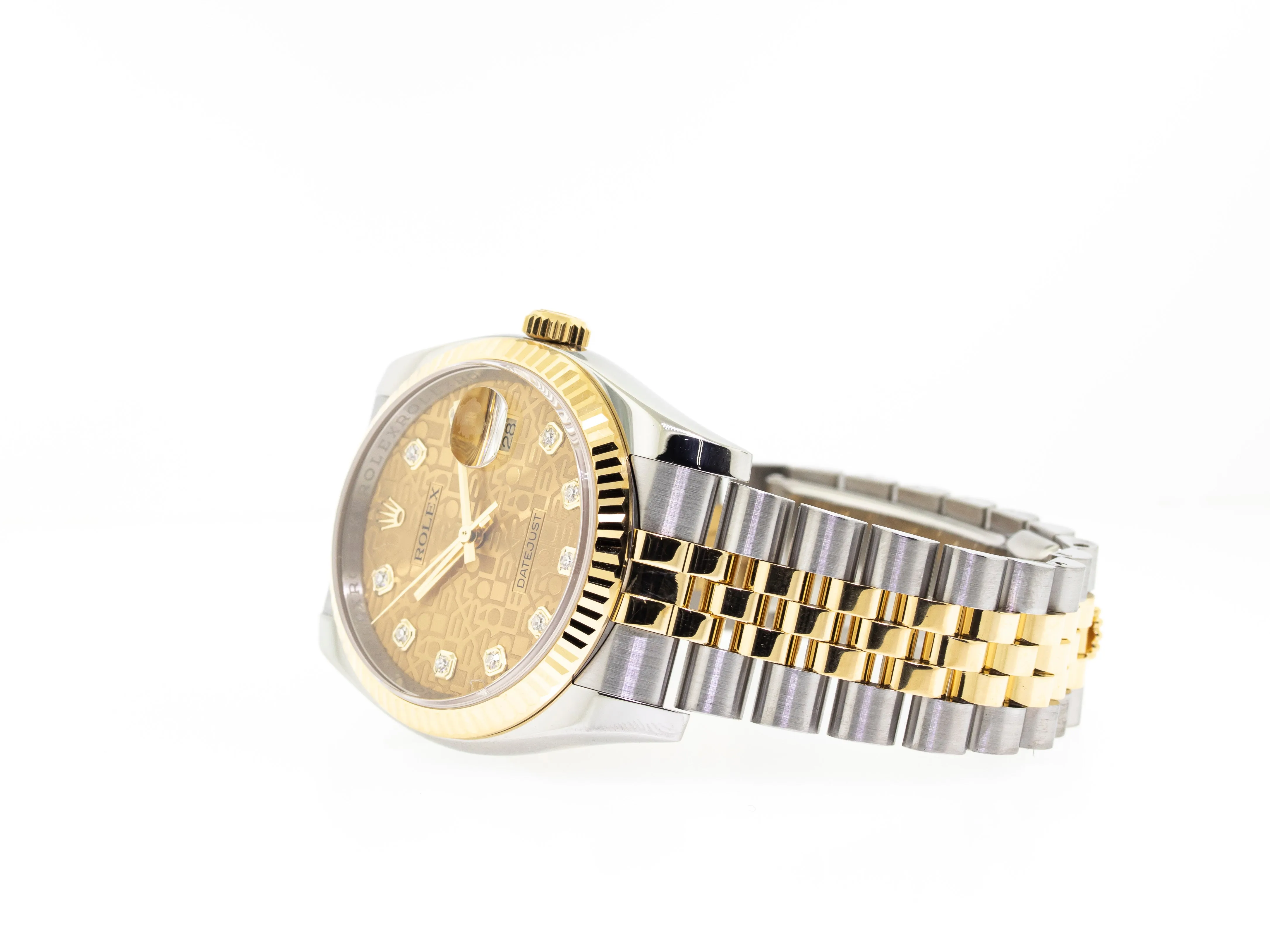 Rolex Datejust 36mm Yellow Gold & Steel Jubilee Diamond Dial Fluted Bezel 116233