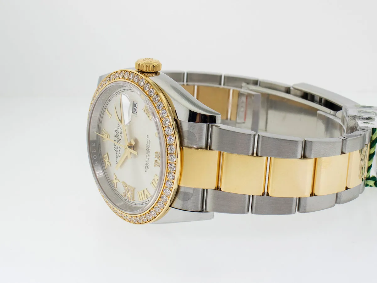 Rolex Datejust 36mm Yellow Gold & Steel Silver Roman Dial & Diamond Bezel 126283RBR