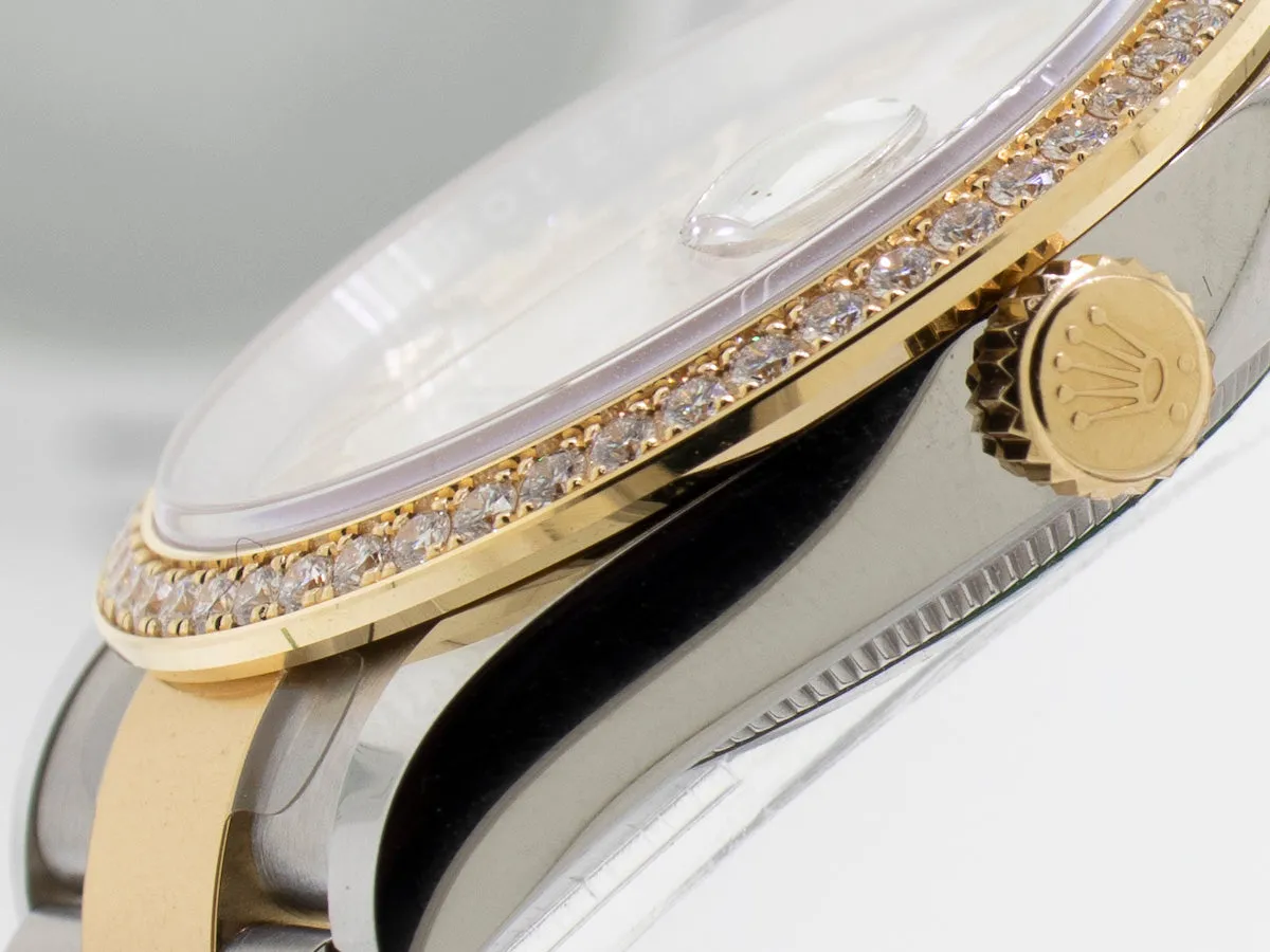 Rolex Datejust 36mm Yellow Gold & Steel Silver Roman Dial & Diamond Bezel 126283RBR