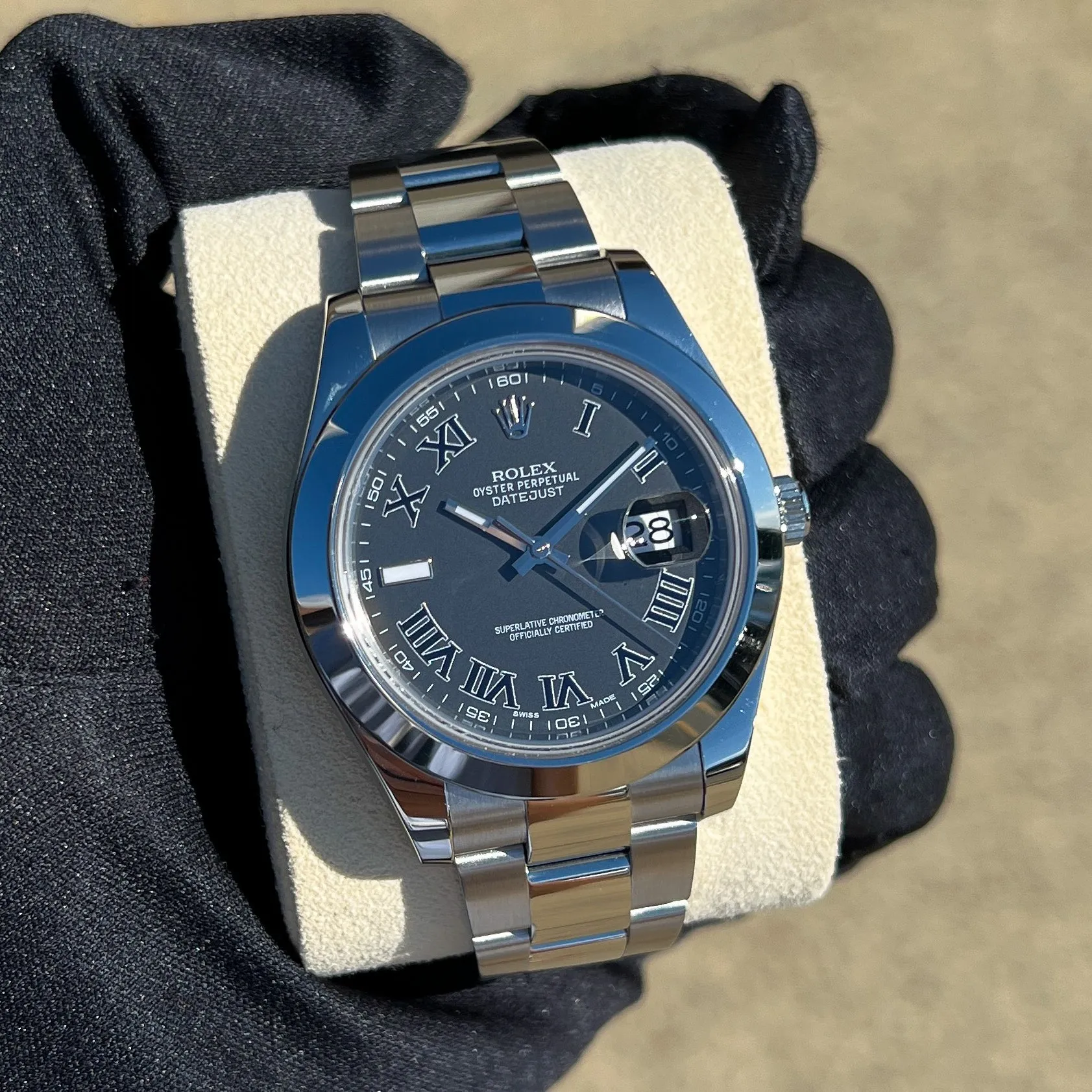Rolex Datejust II 116300 Black Roman 2018 Papers Box Wimbledon Oyster Steel 41 mm