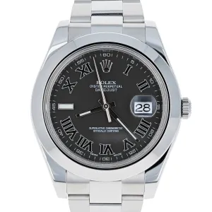 Rolex Datejust II 116300 Black Roman 2018 Papers Box Wimbledon Oyster Steel 41 mm
