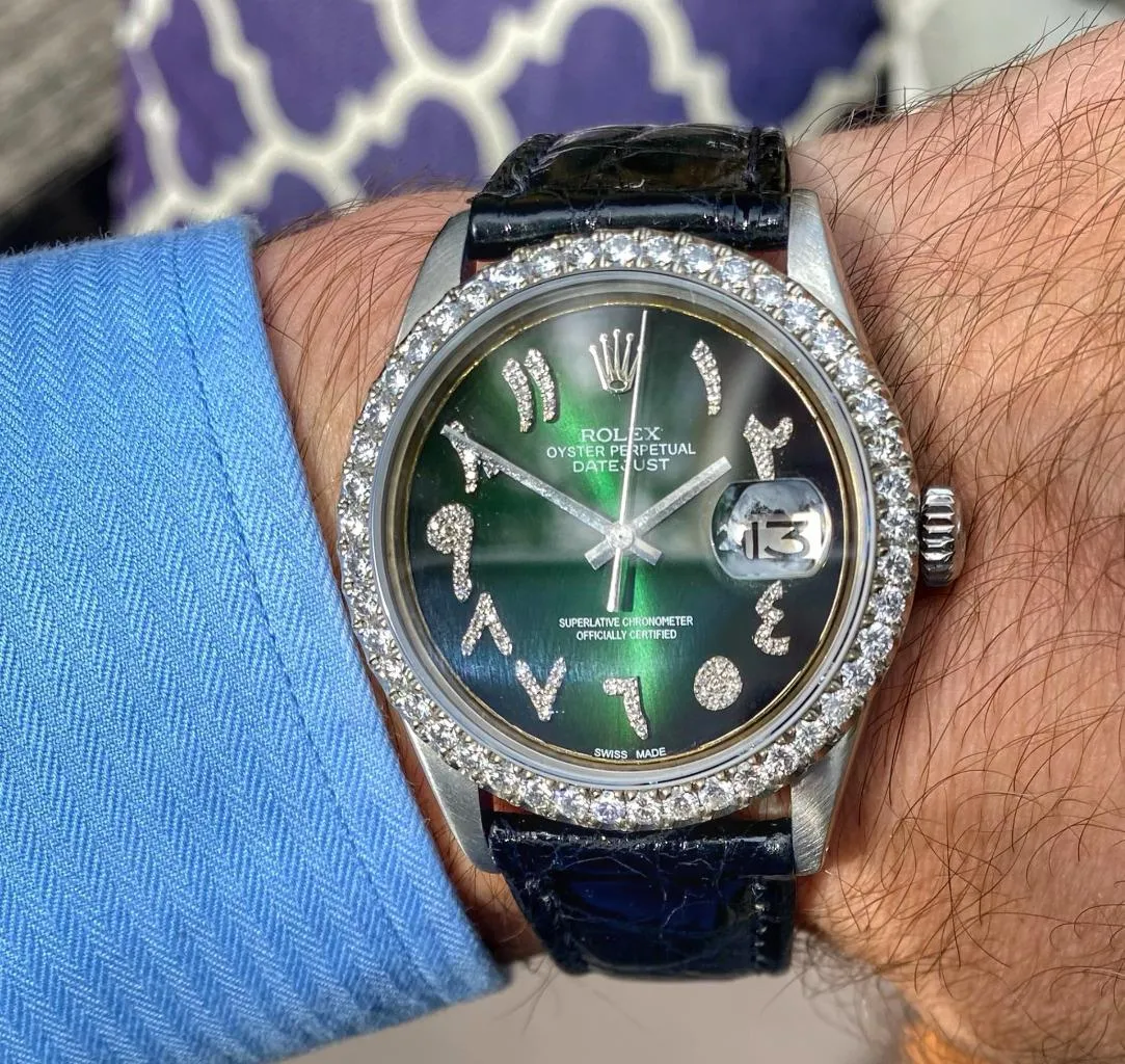 Rolex Datejust Mens Watch with Green Arabic Dial - Stainless Steel & Diamonds