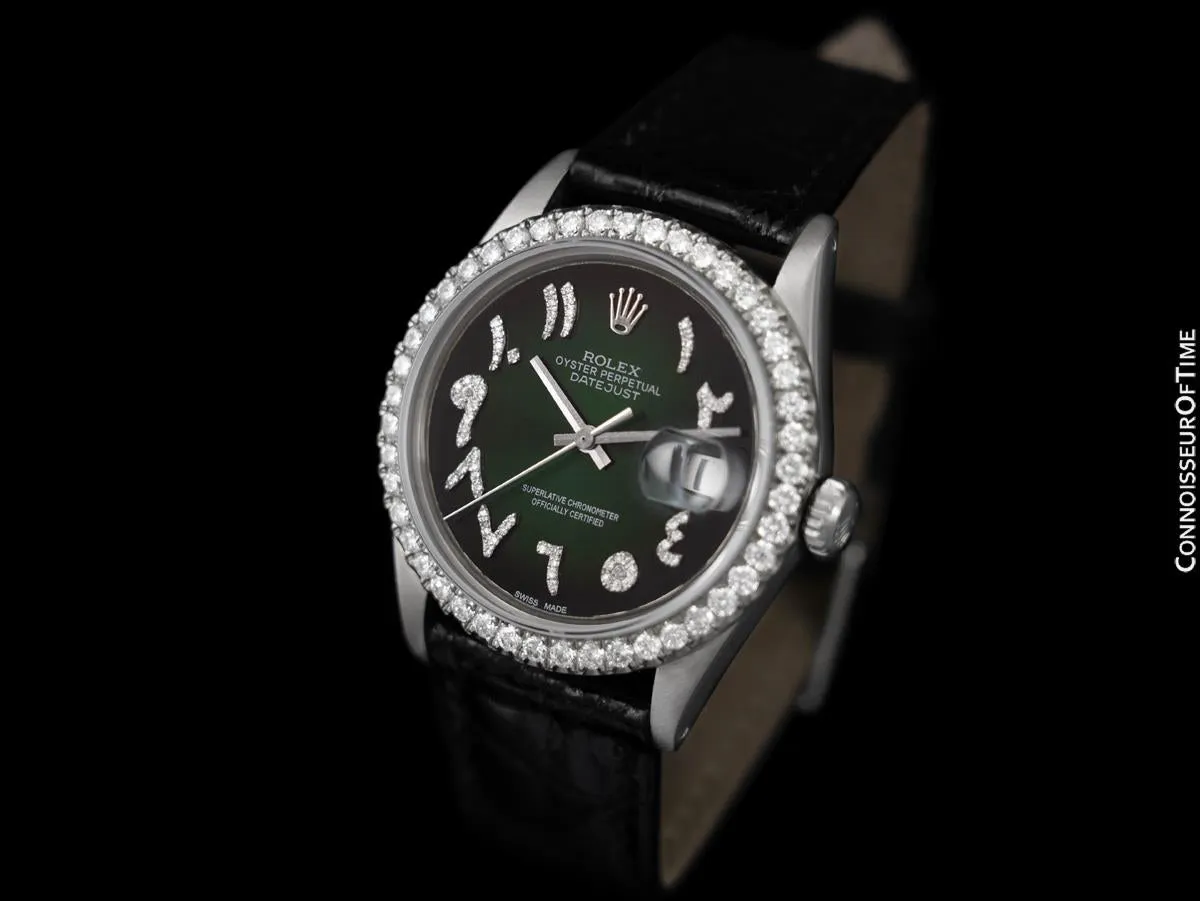 Rolex Datejust Mens Watch with Green Arabic Dial - Stainless Steel & Diamonds