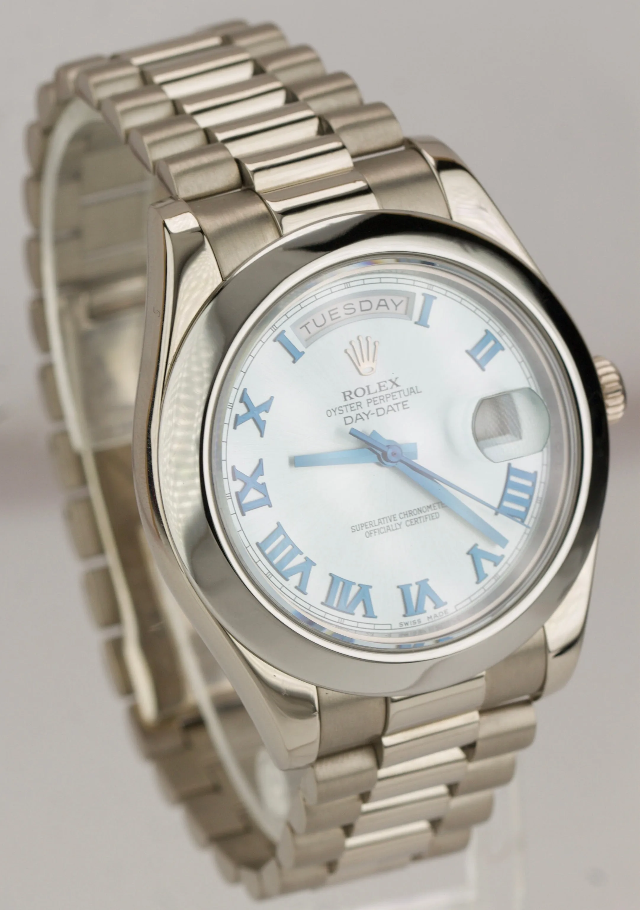 Rolex Day-Date II 41mm Glacier Blue Roman President 218206 18K White Gold 218239