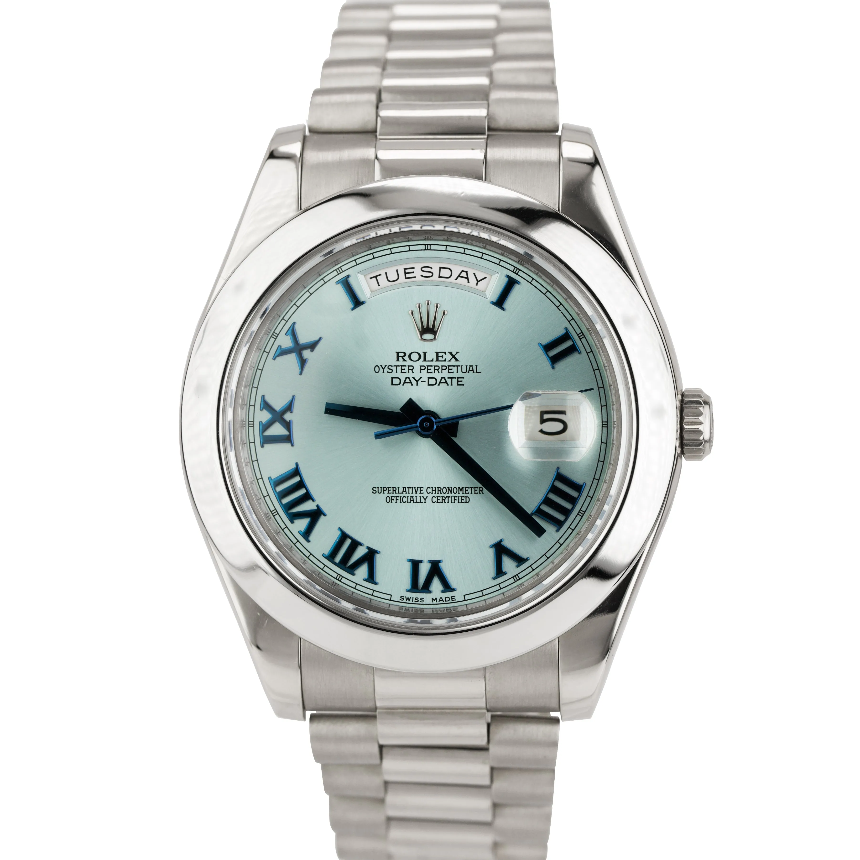 Rolex Day-Date II 41mm Glacier Blue Roman President 218206 18K White Gold 218239