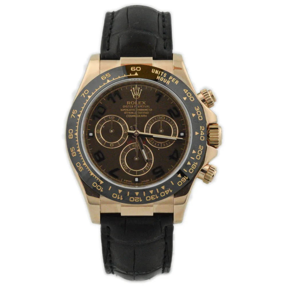 Rolex Daytona 18K Rose Gold 40mm Chocolate Arabic Dial Watch Reference #: 116515
