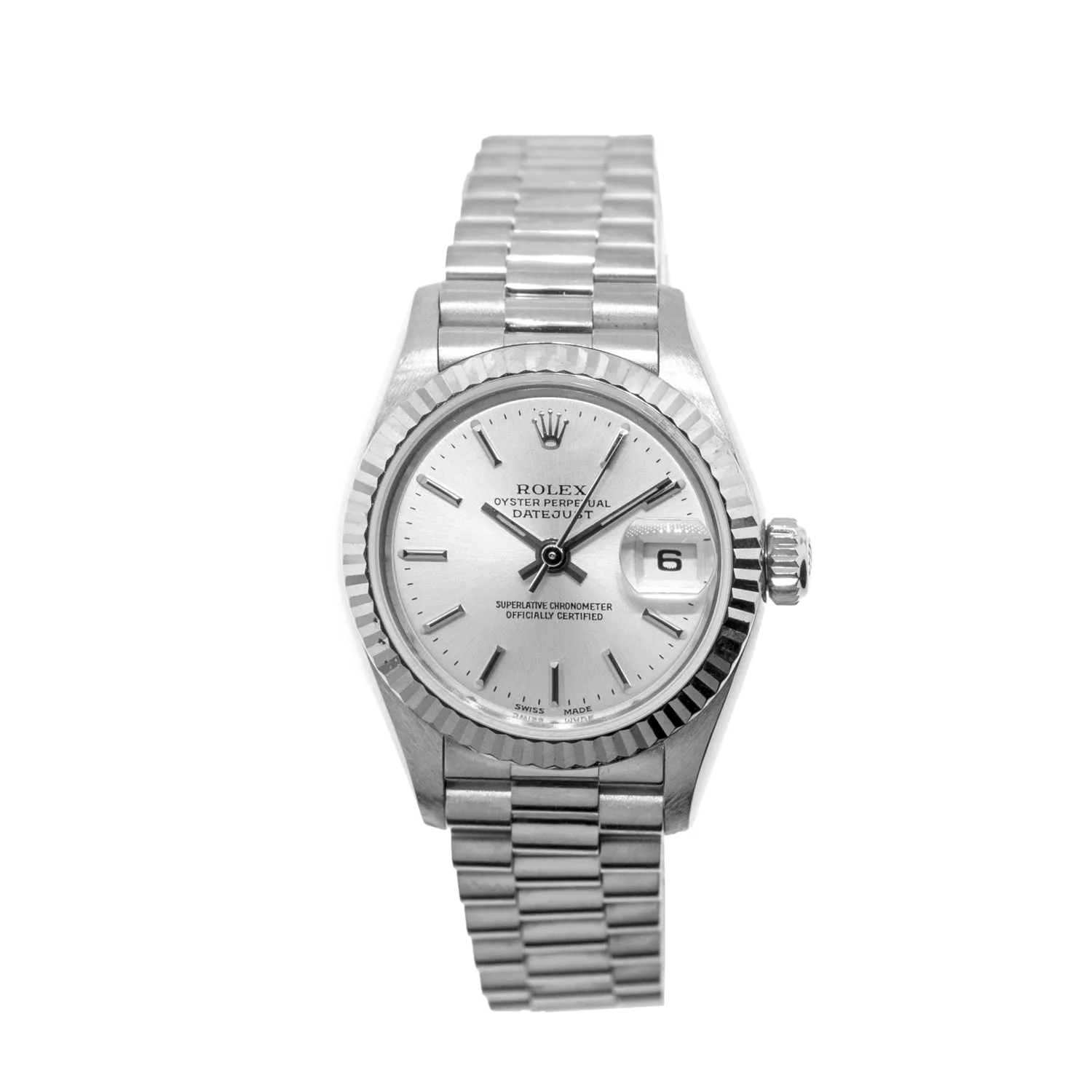 Rolex Lady-Datejust 26mm White Gold Silver Index Dial & Fluted Bezel 69179