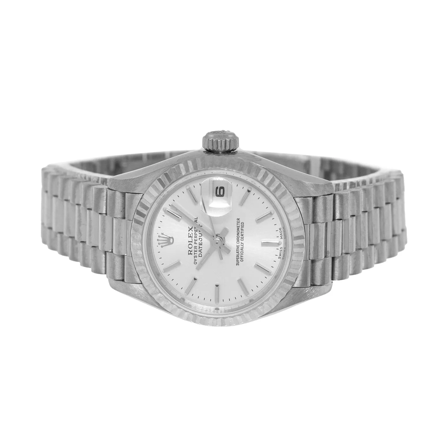 Rolex Lady-Datejust 26mm White Gold Silver Index Dial & Fluted Bezel 69179