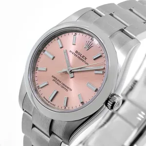 Rolex Oyster Perpetual 34mm Stainless Steel Pink Index Dial Smooth Bezel 124200