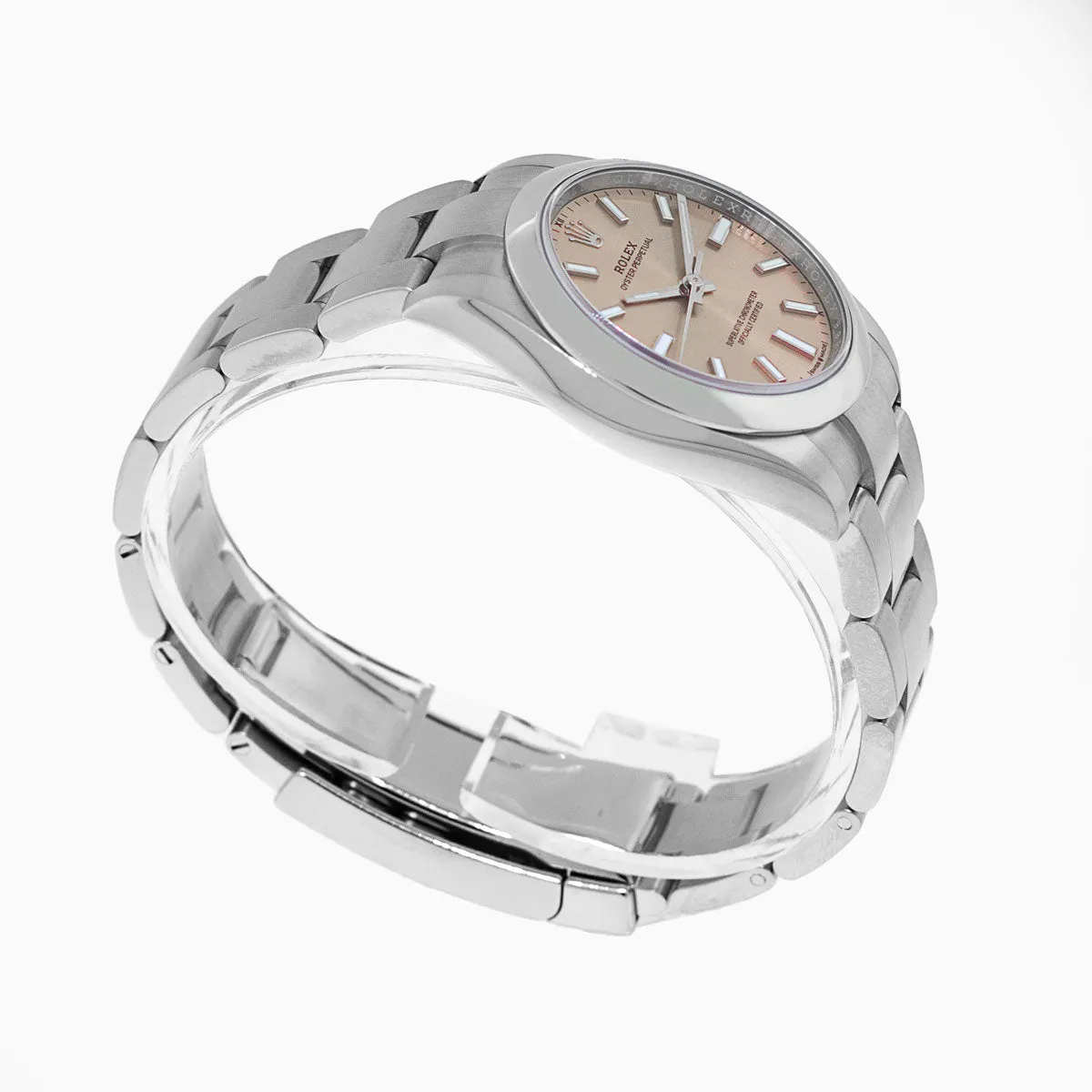 Rolex Oyster Perpetual 34mm Stainless Steel Pink Index Dial Smooth Bezel 124200
