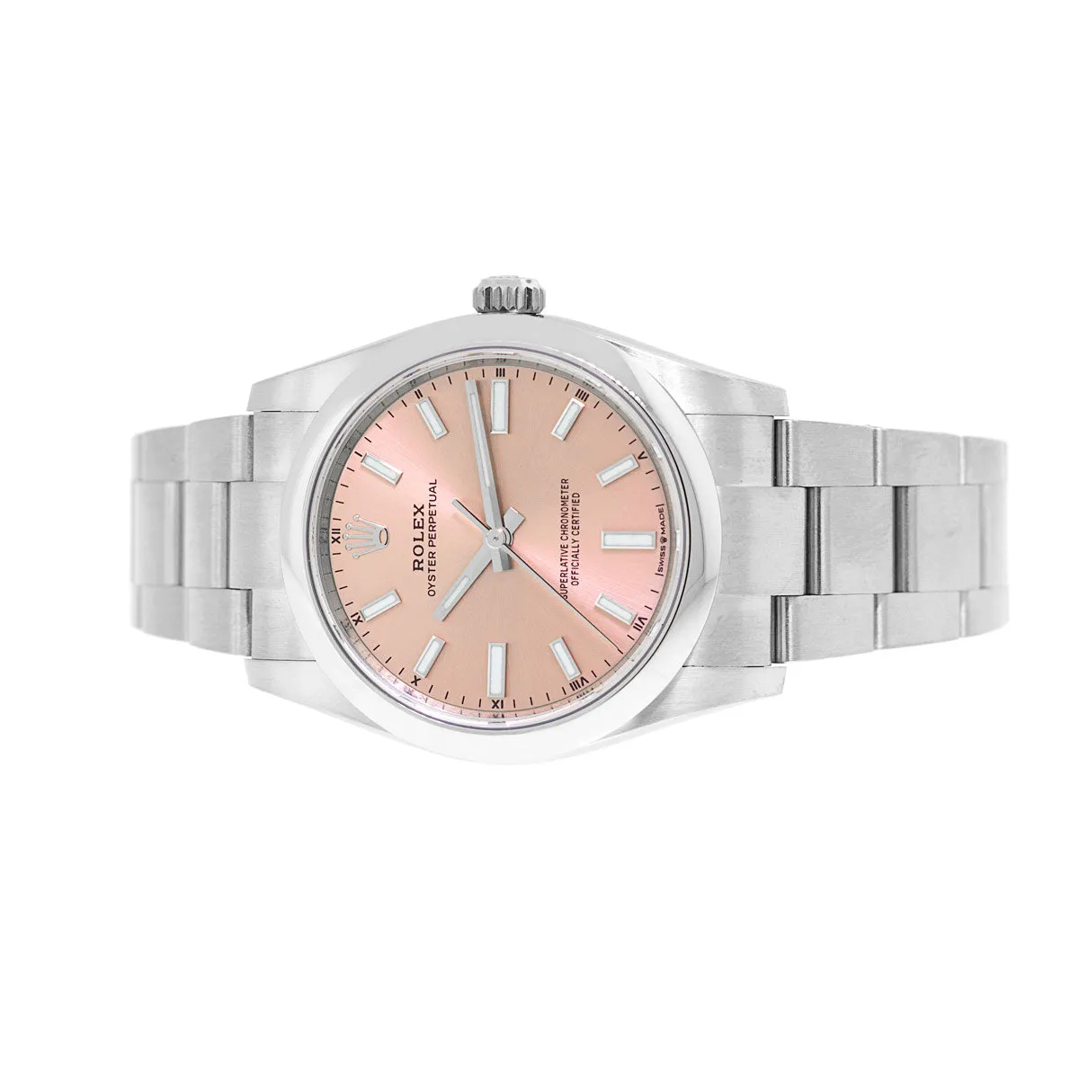 Rolex Oyster Perpetual 34mm Stainless Steel Pink Index Dial Smooth Bezel 124200