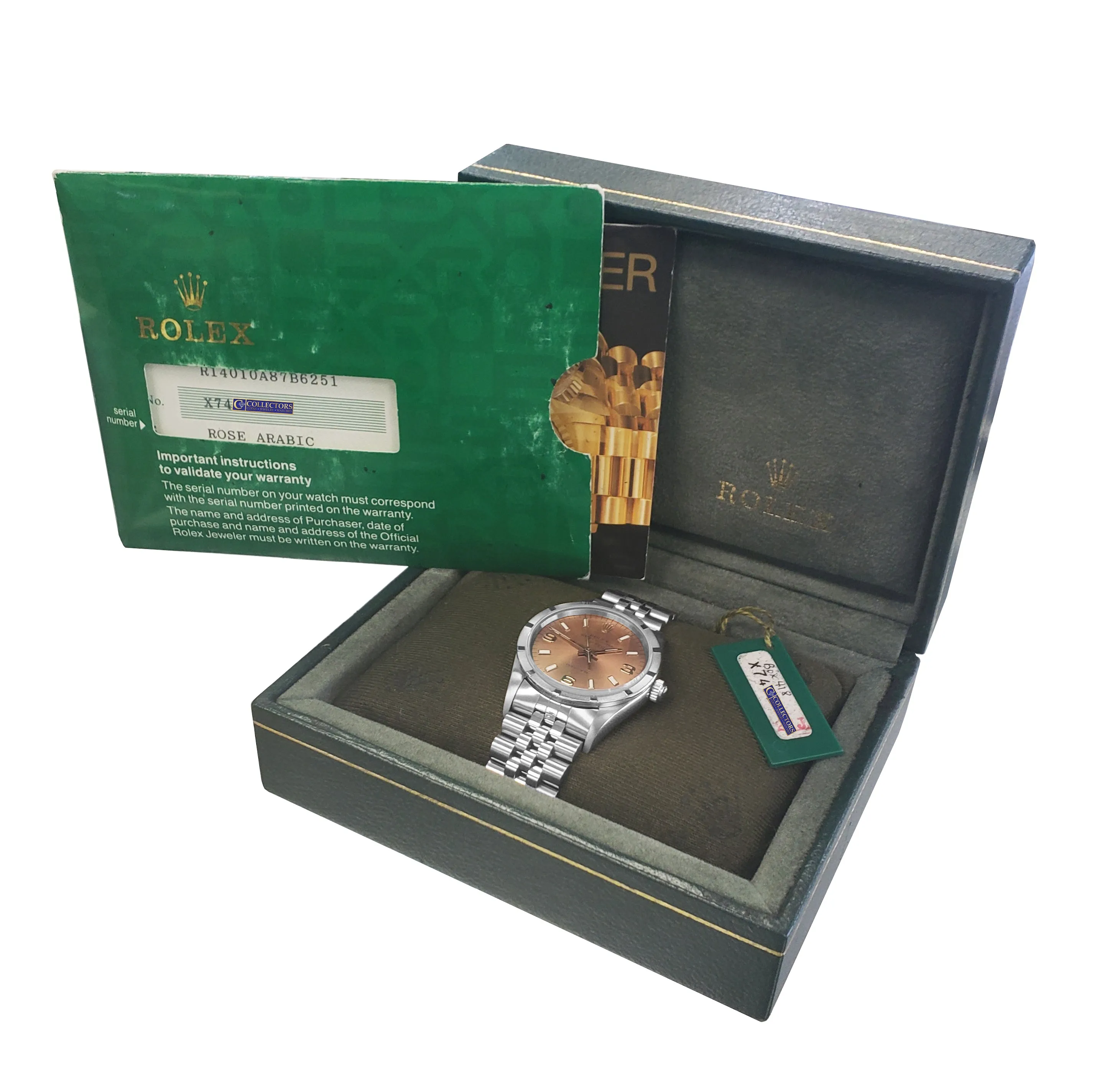 Rolex Oyster Perpetual Air-King 34mm Rose Arabic Engine Turn Jubilee Watch 14010