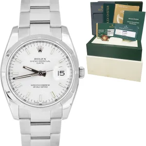 Rolex Oyster Perpetual Date 34mm Silver Stainless Steel Oyster Watch 115210 B P