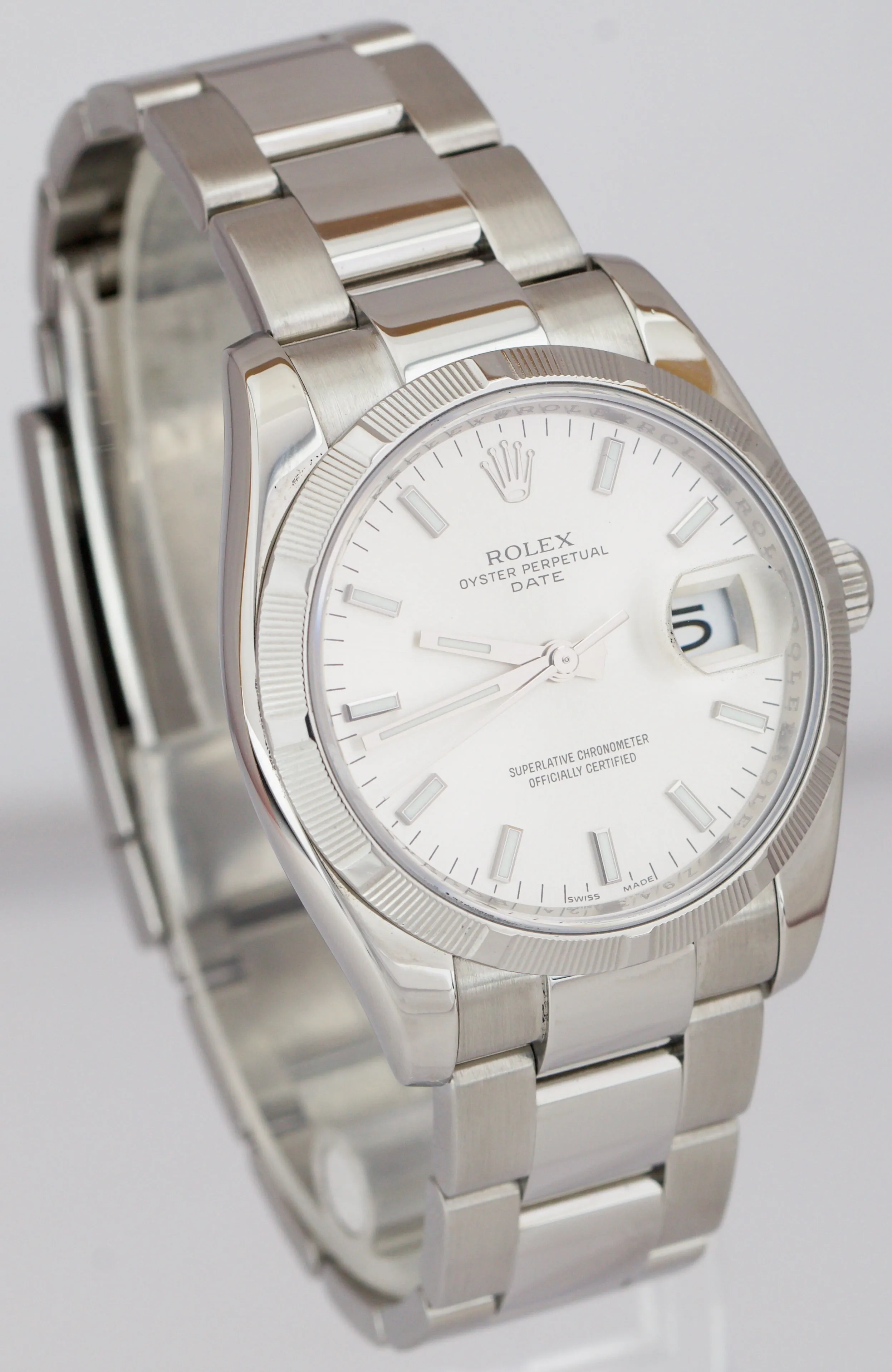 Rolex Oyster Perpetual Date 34mm Silver Stainless Steel Oyster Watch 115210 B P