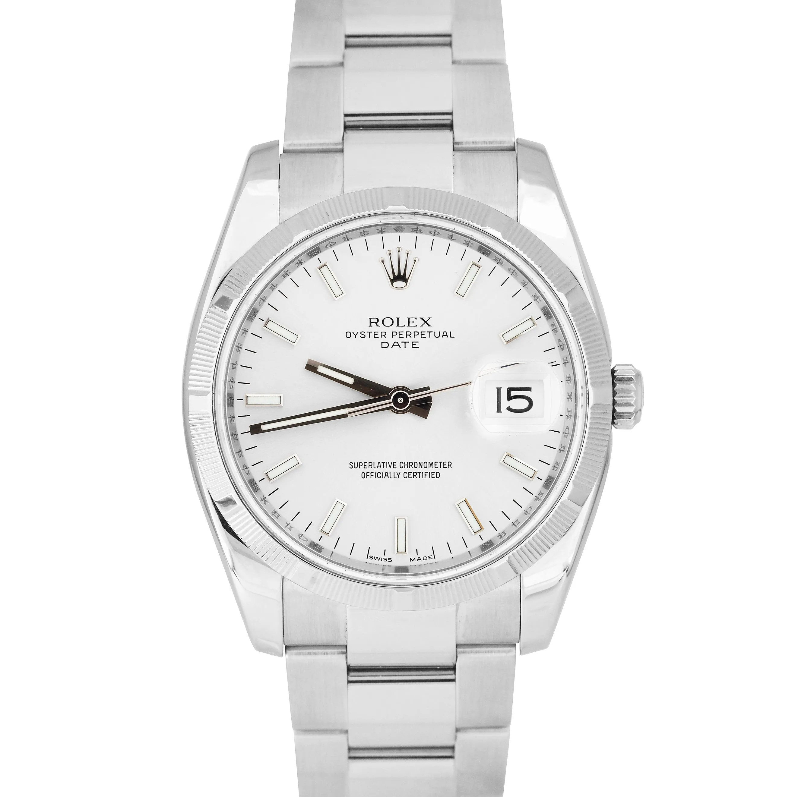 Rolex Oyster Perpetual Date 34mm Silver Stainless Steel Oyster Watch 115210 B P