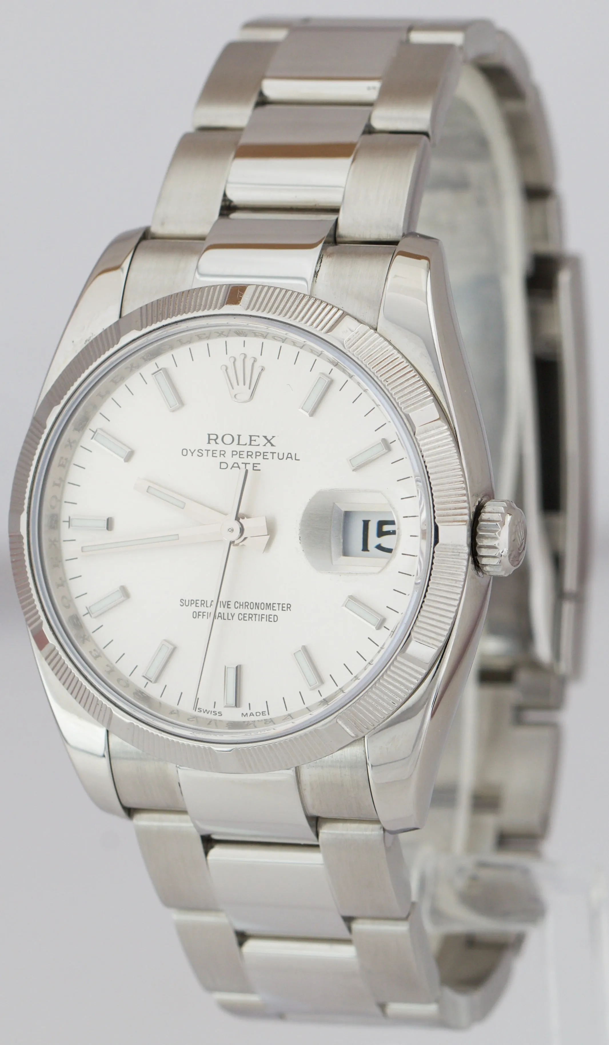 Rolex Oyster Perpetual Date 34mm Silver Stainless Steel Oyster Watch 115210 B P