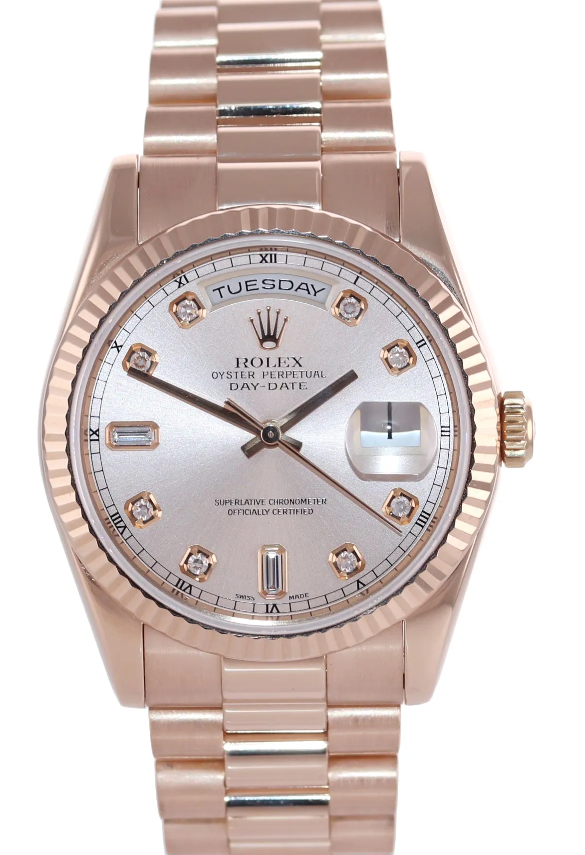 Rolex President Day Date Rose Gold 36mm 118235 Diamond Heavy Band Watch Box