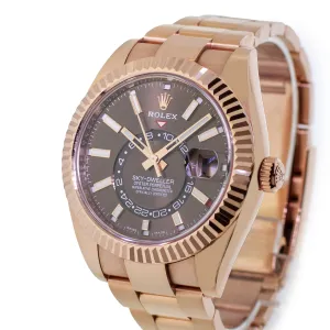 Rolex Sky-Dweller 42mm Everose Gold Chocolate Index Dial Fluted Bezel 326935
