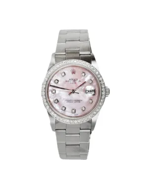 Rolex Stainless Steel/Pink 34mm Automatic Oyster Perpetual Date 15200 Watch w. Diamonds