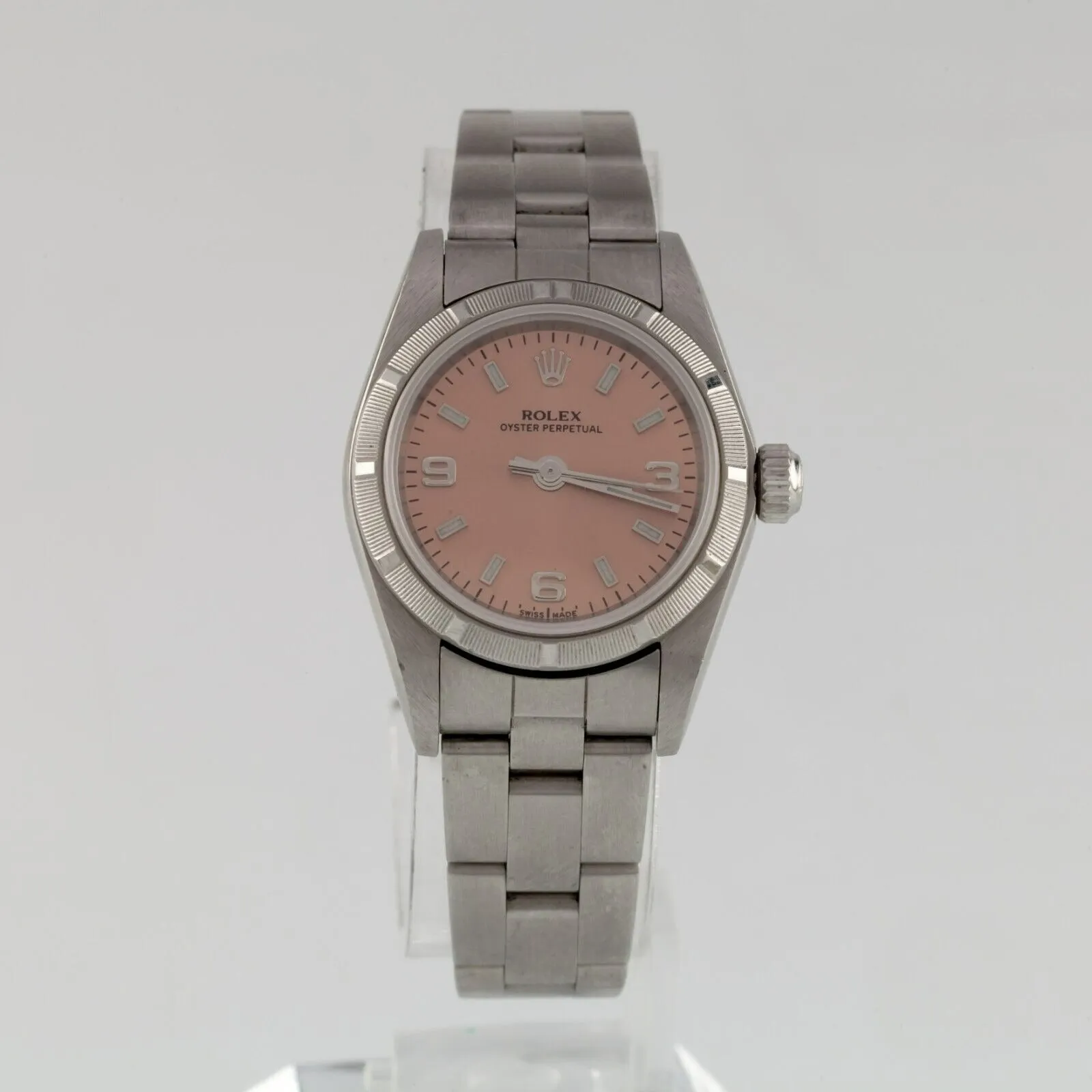Rolex Women's Oyster Stainless Steel Automatic Watch Pink Dial 76030