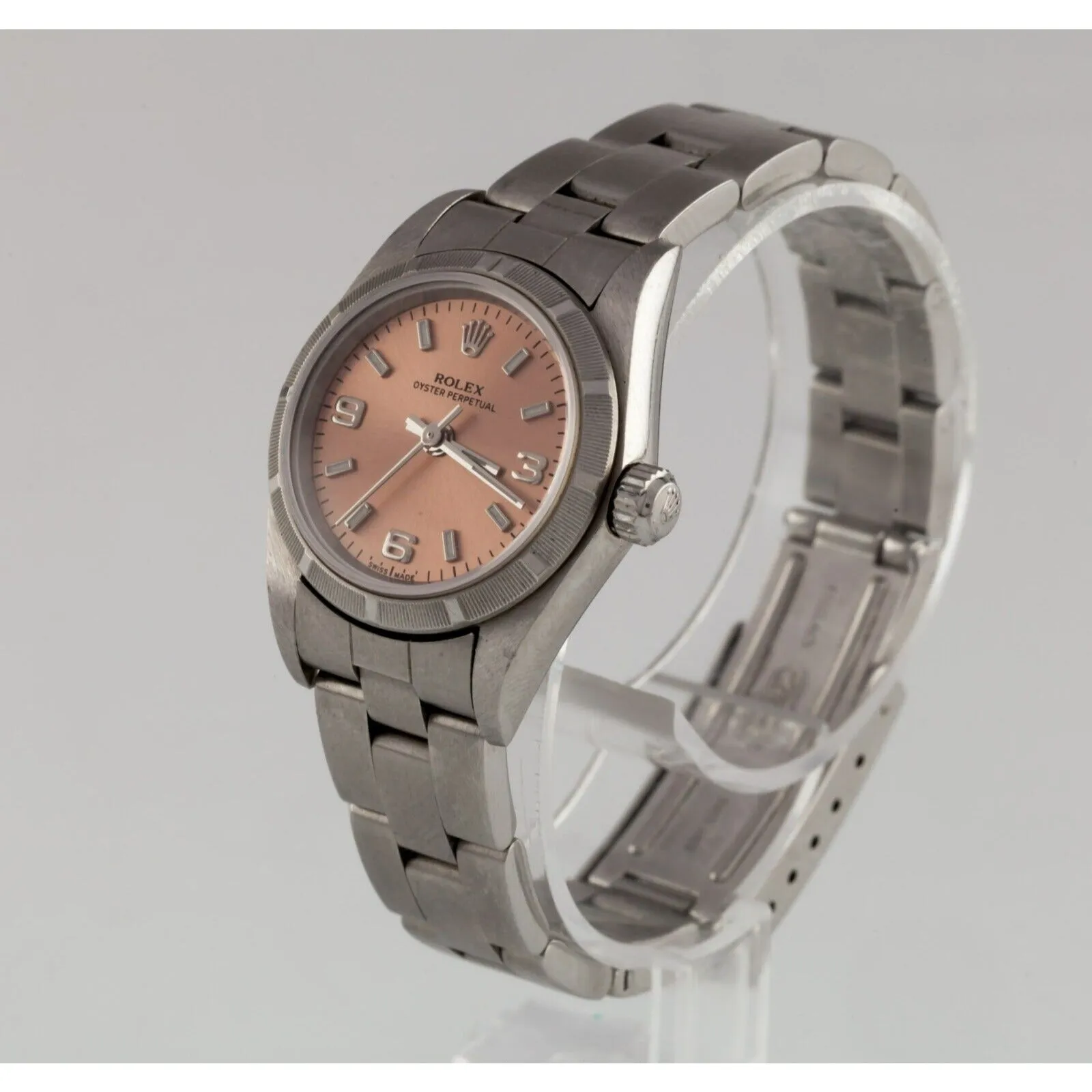 Rolex Women's Oyster Stainless Steel Automatic Watch Pink Dial 76030
