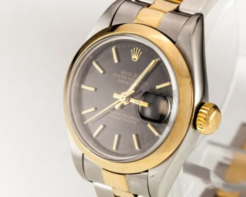 Rolex Women's Two Tone Stainless & 18k Gold OPDJ with Black Dial 79163