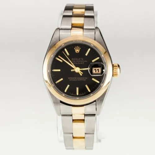 Rolex Women's Two Tone Stainless & 18k Gold OPDJ with Black Dial 79163