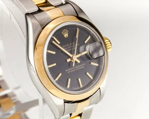 Rolex Women's Two Tone Stainless & 18k Gold OPDJ with Black Dial 79163