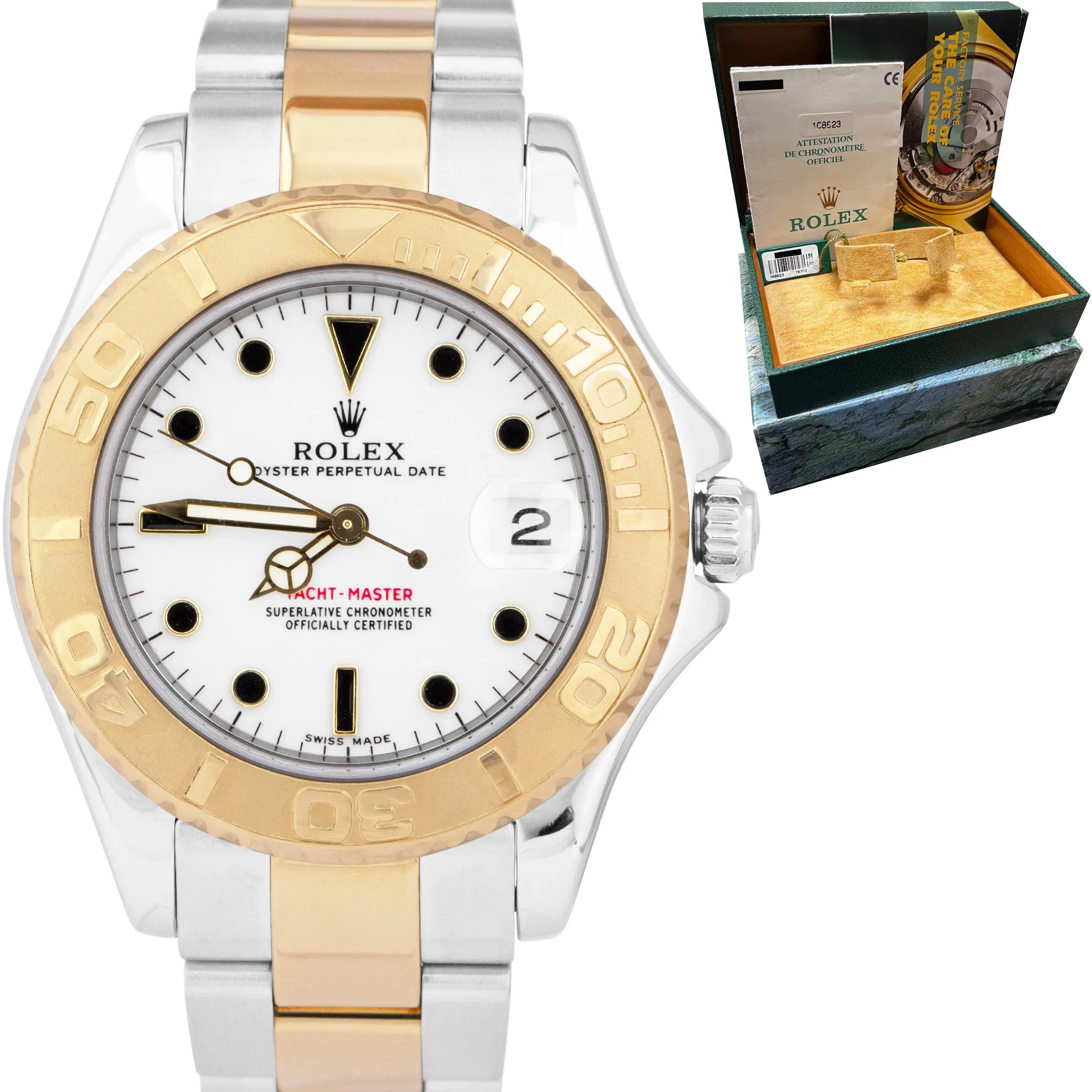 Rolex Yacht-Master Two-Tone Mid-Size 35mm White Gold Stainless Watch 168623 B P